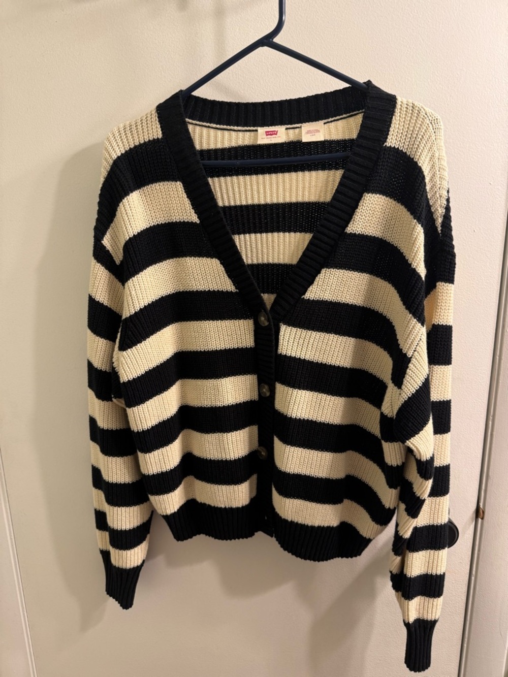 Levi's Black & Cream Striped V-Neck Cardigan